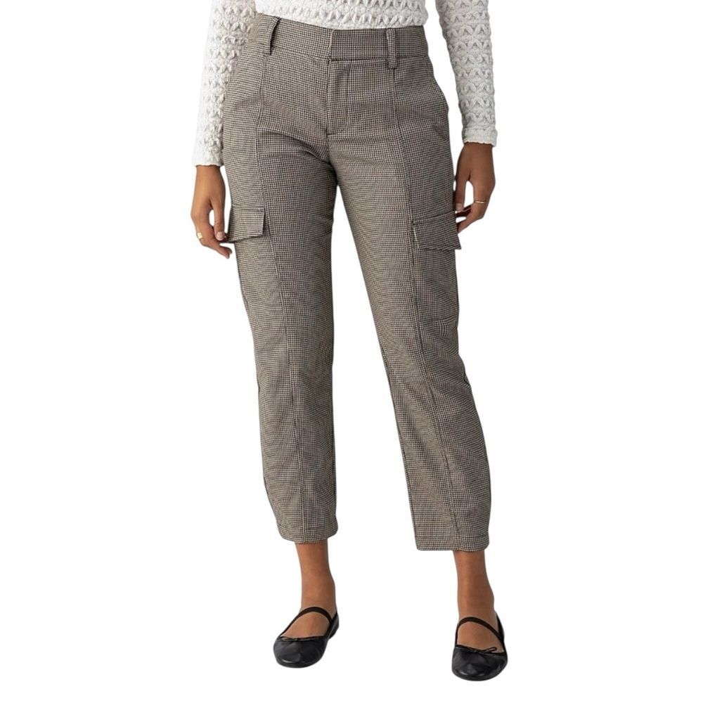 Sanctuary Houndstooth Cropped Cargo Pants Mini Check Utility Brown Size 28 NWT